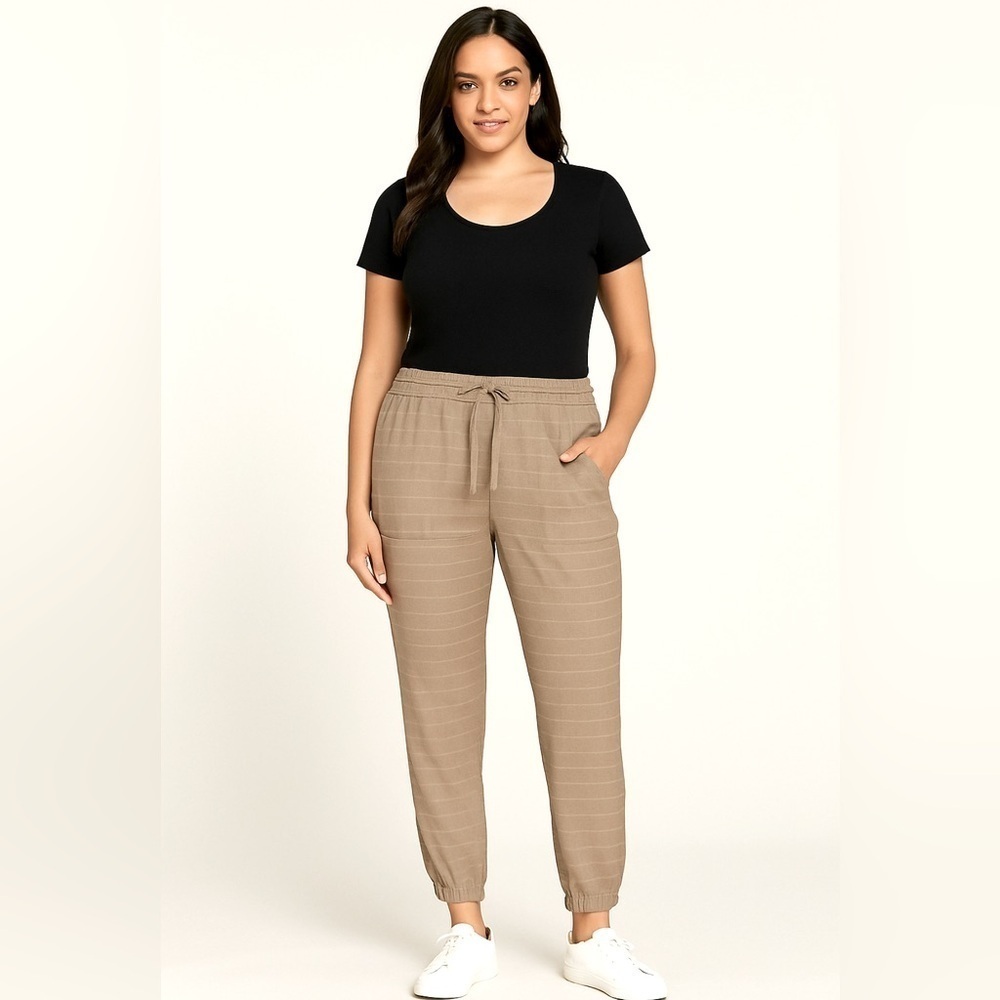 Nine West Tan and Cream Workwear Joggers High Waist Pants Size XL